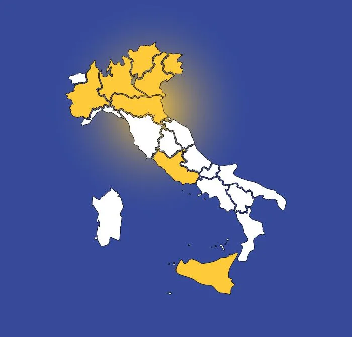 Mappa dell’Italia con le aree in cui opera Ecos Solution